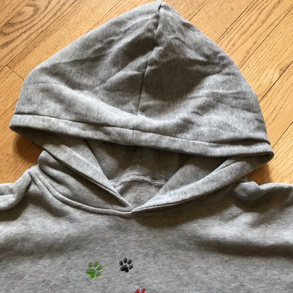 Rainbow Cats And Paw Prints Hoodie Sweatshirt Womens Size Large Grey Pullover - Picture 4 of 6